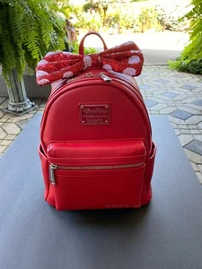  Disney Parks Loungefly Minnie Mouse Red Mini Backpack Polka Dot Sequined Bow  - Picture 1 of 8