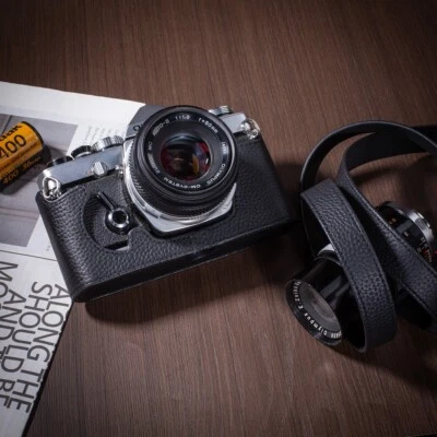 Genuine Leather Half Camera Case Bag Cover Shoulder Strap For Olympus OM-1/1N - Image 1 of 4