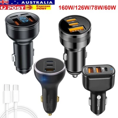 160W 78W PD Fast Car Charger 2 Type-C+USB 3 Ports Adapter For iPhone 15 Samsung - image 1 of 4