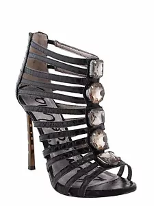 Scarpe sandalo Sam Edelman Hampton alla caviglia taglia 9,5 M pelle di serpente nero - nuove con scatola - Foto 1 di 5