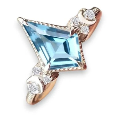 Moon Of My Life Sky Blue Topaz Engagement Ring,Kite Shaped Cut 2.80 Carat 12x8mm - Image 1 of 4
