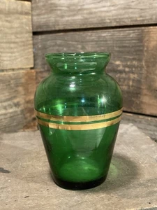 Vaso vintage con bocciolo verde foresta con ancoraggio con strisce dorate 4" - Foto 1 di 3