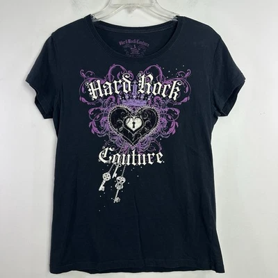 Hard Rock Couture Shirt Womens Large Black Purple Cafe Graphic Tee Cleveland Y2K - Image 1 of 4