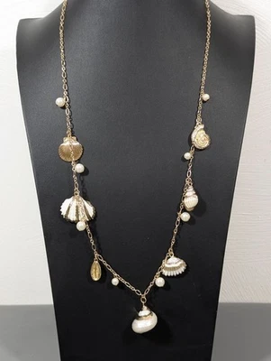 Collar Largo Playa Costero Elegante Tono Dorado Concha Dije Imitación Perla 32" Foto 1 de 4