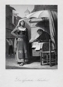 Der öffentliche Schreiber. Originaler Stahlstich n. Piloty  um 1850 - Picture 1 of 2