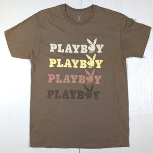 T-Shirt Playboy Uomo M Marrone Grafica - T-shirt cotone casual stampa logo multicolore - Foto 1 di 8