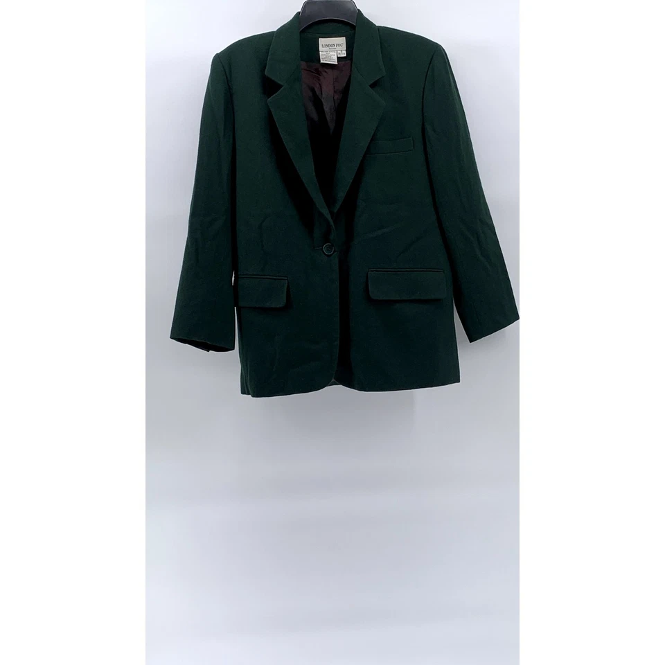 Blazer para mujer LONDON FOG Petite verde bosque de un solo botón de lana peinada talla 6P Foto 1 de 4