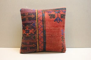Vintage Turkish Rug Pillow Cover – Handmade Kilim Cushion, Red & Multicolor Boho - Picture 1 of 6