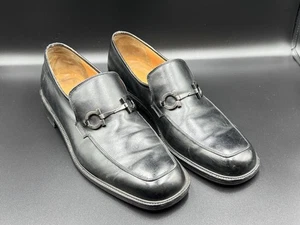 Salvatore Ferragamo Studio Gancini Square Toe Black Loafers, Size 10.5 D - Picture 1 of 14