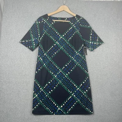 Vestido Jessica Howard Petite para mujer 12P azul marino verde estampado manga corta funda Foto 1 de 4