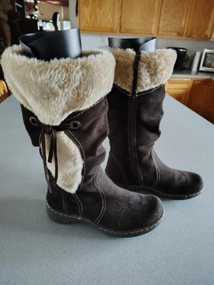 Bass Minimalist Brown Leather & Faux Fur Boots Side Zip sz 7.5 NICE Must C - Image 1 of 4