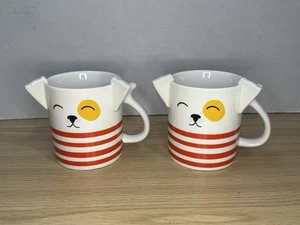 Pair of Parker Lane Figural Red Stripe Dog Coffee Cups Mugs Stoneware 16 Oz - Picture 1 of 8
