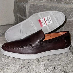 Scarpe mocassini sneakers Santoni Italy Dowdy pelle mogano brunito 9 D come nuove - Foto 1 di 10