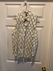 Blusa sin mangas a lunares Chaps para mujer grande azul/blanco con botones - Imagen 1 de 7