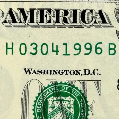 March 4th 1996 3rd April Dollar Bill Uncirculated Birthday Note $1 Fancy Serial - Image 1 of 4