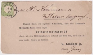 DR Brustschild 1/3 Gr. Mi.Nr. 17 auf PK von Greiz nach Flatow 1873 - Bild 1 von 2