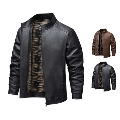 Size Chart Motorcycle Riding Mens Leather Jacket Biker Coat Solid Color Pattern - Image 1 of 4
