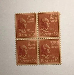 US 10 cent John Tyler 1934, Scott 815, block of 4, MNH/OG/FVF. - Picture 1 of 1