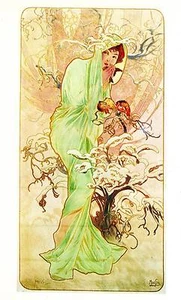 Alphonse Mucha 1976 Authentic Vintage Art Nouveau Print "Hiver" Book Plate - Picture 1 of 1