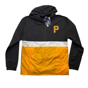 Pittsburgh Pirates MLB Windbreaker ½ Zip Hood Pockets Black Gold Mens XL NEW - Picture 1 of 8