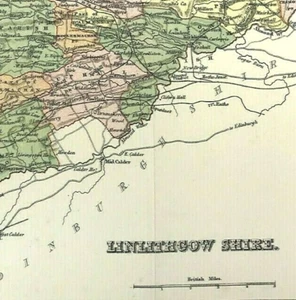 mapa Escocia Linlithgowshire por W H Lizars color, detalle fino 1865 original - Imagen 1 de 3
