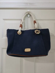 Michael Kors Large Navy Blue Canvas " Marina " Tote/ Shoulder bag - Picture 1 of 6