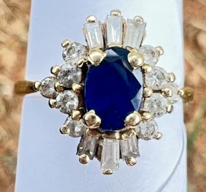 Windsor Blue Ridge Ring 5,75 Vintage 14K Gold Saphir CZ Diamant Halo Cluster - Bild 1 von 18