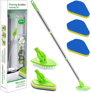 3 in 1 Scrub Cleaning Brush with Long Handle 37'', Floor Scrubber Brush Set with