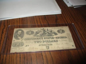 1862 2 $ CONFEDERATE STATES OF AMERICA T-42 FIRST SERIES *MORE RARE* - Bild 1 von 2