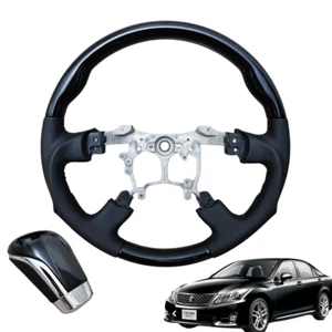 Black Leather Modellista Steering Wheel + Gear Knob 08-12 Toyota Crown GRS204 - Picture 1 of 9