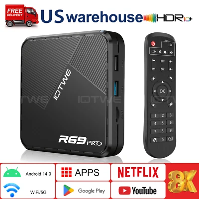 IOTWE Android14 Smart TV BOX 4+128G 1000M 2.4G/5G WIFI6 Media Player Octa Core - Image 1 of 4