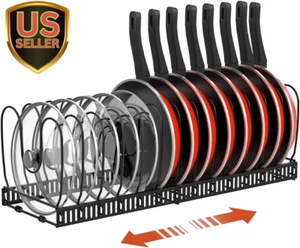 Pot and Pan Organizer Rack for Cabinet, Expandable Pot Lid Organizer Holder w... - Picture 1 of 1