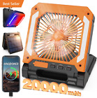 20000Mah Rechargeable Solar Powered Portable Fan with Led Lantern, 3 Speeds Cord
