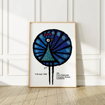 Celestino Piatti Павлин, Лозанна 1963 Выставочный Плакат, Премиум Матовая Бумага - Изображение 1 из 4