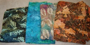 LOT A cotton BATIK FABRIC LEAVES AND FISH lot of 4 PLEASE READ - Picture 1 of 4