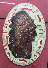 Antique Vintage Folk Art Native American Bust Plaque 1930s Carving