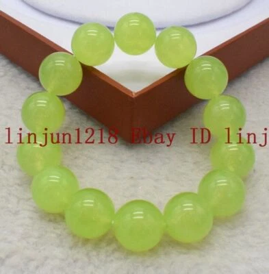 Natural 14mm Green Peridot Round Gemstone Beads Bracelet 7.5'' AAA - Image 1 of 4