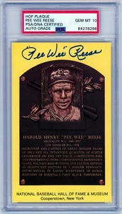 PEE WEE REESE Signed Hall of Fame HOF Plaque Post Card PSA 10 GRADED Autograph - Picture 1 of 2