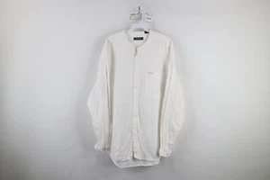 Vintage 90s Guess Mens XL Spell Out Cotton Weave Knit Band Collar Button Shirt - Picture 1 of 10