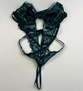 Victoria's Secret Luxe Strappy Back Lace Teddy V String Body Grün Gr. XL Neu mit Etikett - Bild 1 von 8
