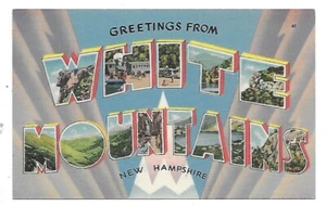 LINEN POSTCARD GREETINGS FROM WHITE MOUNTAINS, NEW HAMPSHIRE-UNPOSTED NO WRITING - Picture 1 of 2