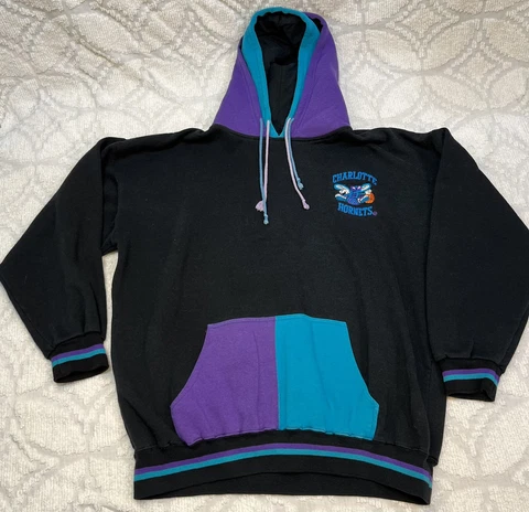 Vtg NBA Starter Charlotte Hornets Colorblock Double Hood Hoodie Sweatshirt Sz XL Cover