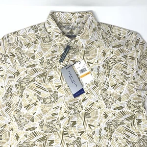 Perry Ellis Motion Stretch Seestern hellbraun/weiß Herren Kurzarm Knopfleiste Gr. SM - Bild 1 von 10