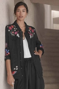 NWT JOHNNY WAS Black MIKA PARIS DRAWSTRING MILITARY JACKET, Size M, MSRP $328 - Picture 1 of 7