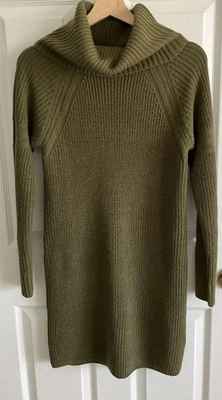 Anthropologie Say What ? Cowl Neck Cable Knit Sweater Dress Olive Green Medium - Image 1 of 4