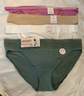 AUDEN & JOCKEY Briefs Lot/4 Bikinis Underwear Green Pink Nude White L 12-14 NEW - Image 1 of 4