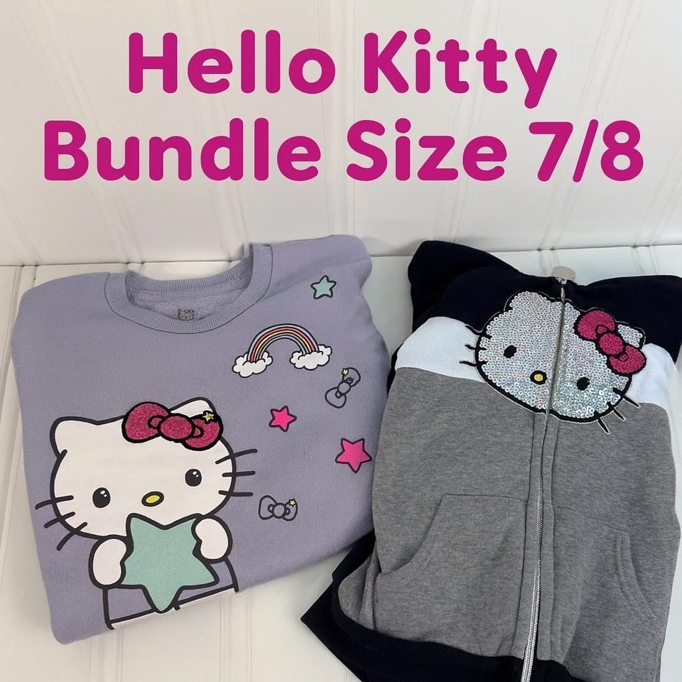 Paquete de sudadera y sudadera con capucha Hello Kitty para niñas talla 7/8 cremallera lentejuelas polar Foto 1 de 4