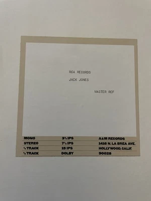 Jack Jones RCA Records Test Pressing Master REF33rpm Stereo Excellent Condition - Image 1 of 4