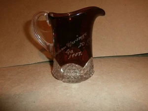 Vintage Souvenir Red Flash Ruby Glass Pitcher Indian Springs GA 1907 SARRAH - Photo 1/8