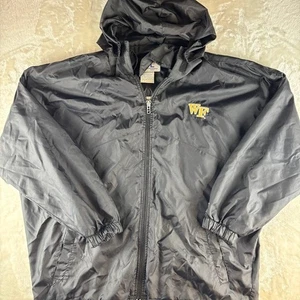 Wake Forest Hooded Jacket Vintage Russell Athletic Men's Large Black SMALL TEAR - Picture 1 of 12